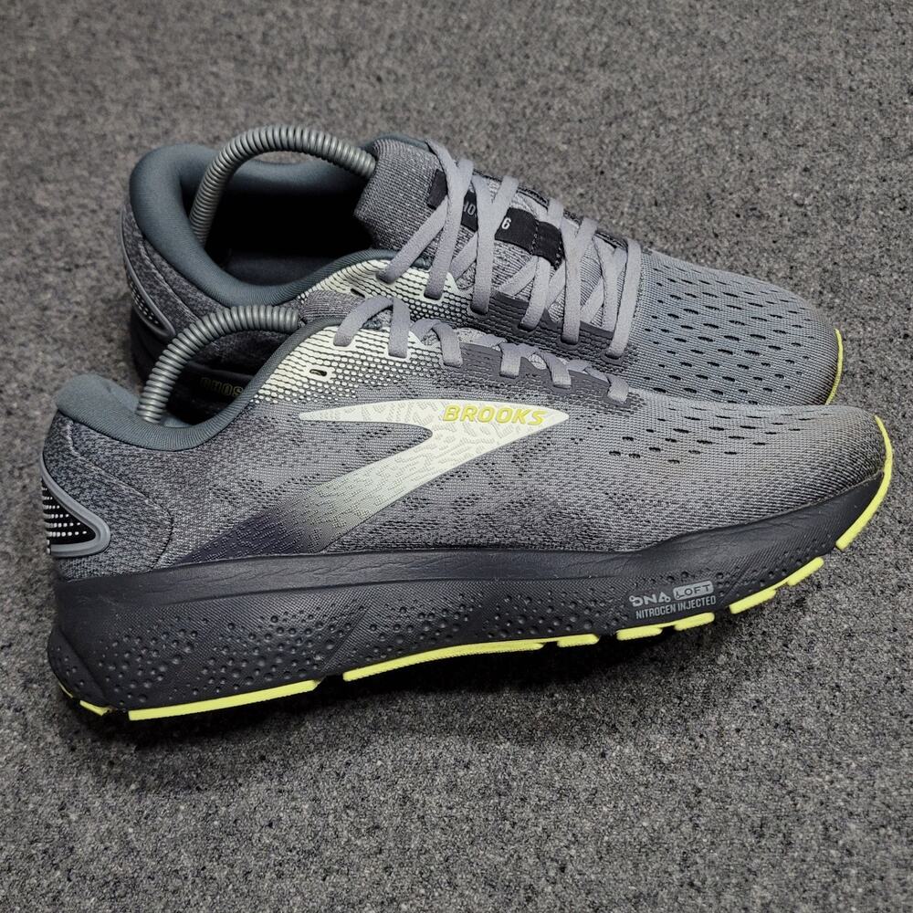 Brooks Shoes Mens 8.5D Primer Gray Lime Ghost 16 Running Performance Sneakers